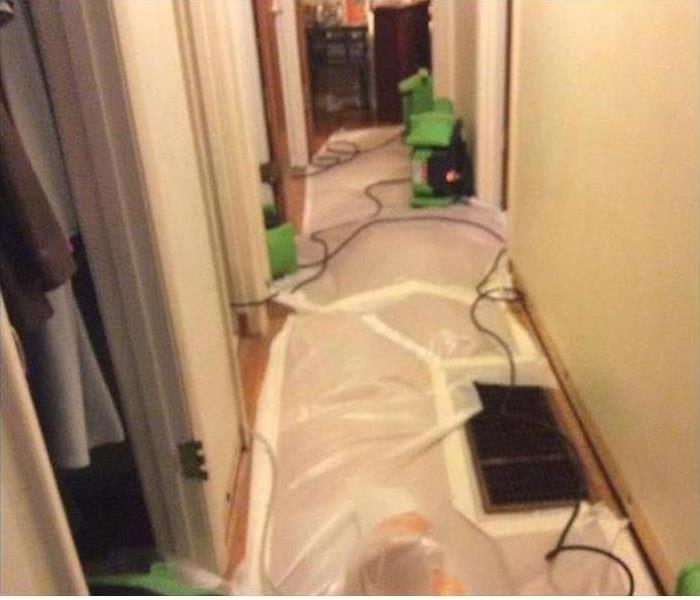 commercial hallway with air movers