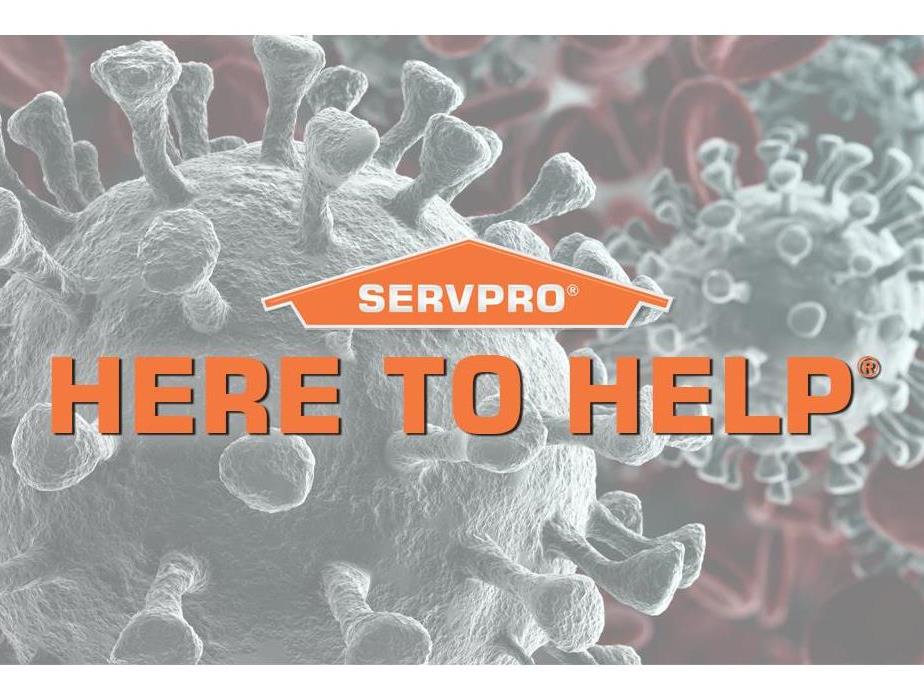 Coronavirus with SERVPRO logo and "HERE TO HELP"